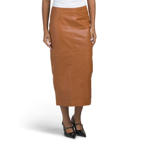 BOD & CHRISTENSEN Cognac Genuine Leather Skirt - Picture 1 of 2